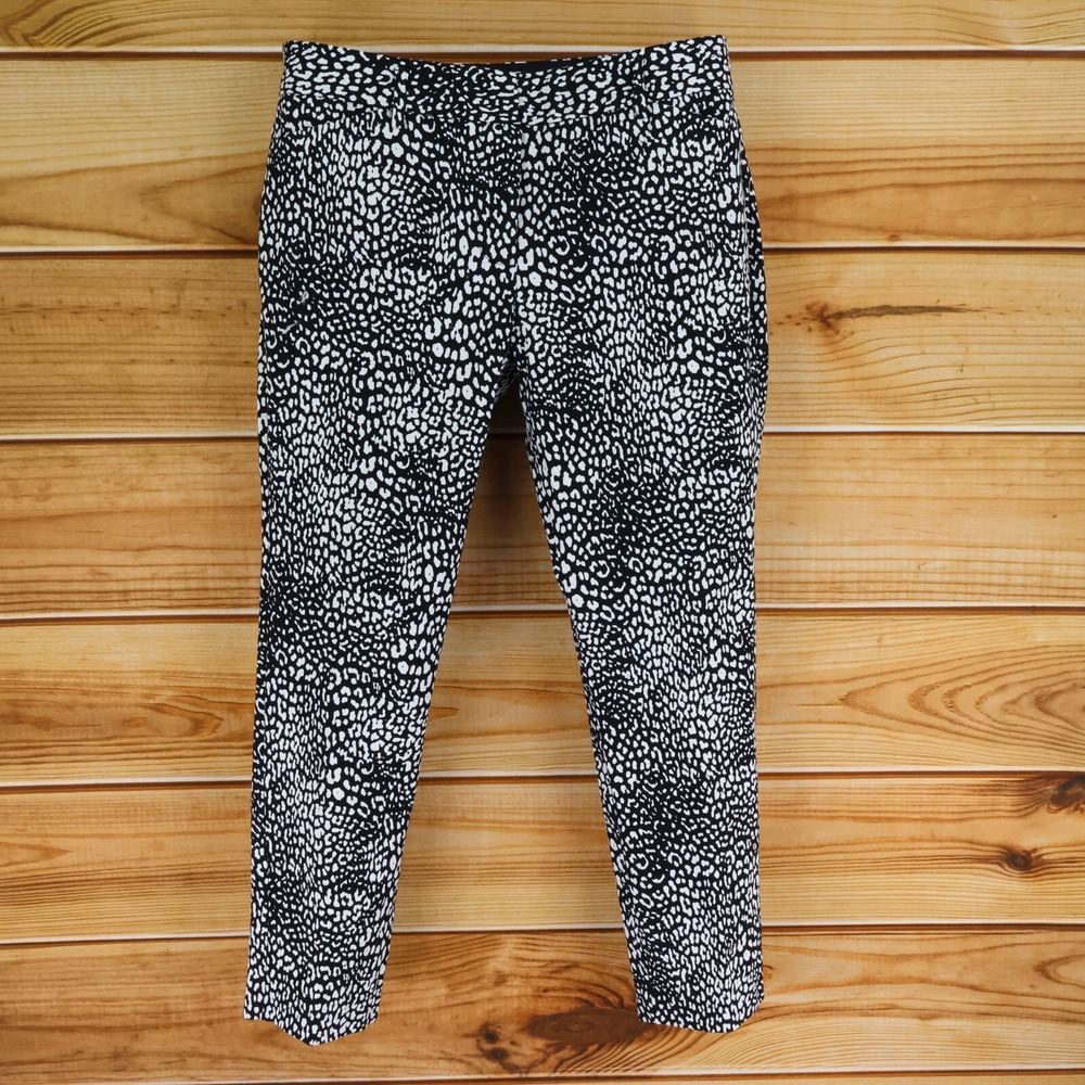 Worthington Ankle Pants Womens Sz 6 Black Animal Print Pockets Mid Rise Stretch